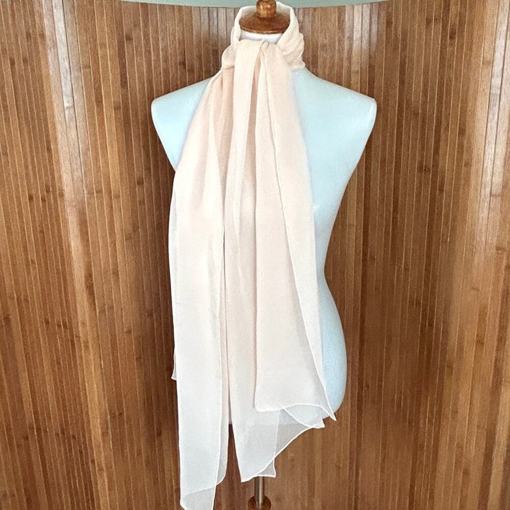 Pure Silk Chiffon Vintage Pastel Pink Long Scarf Lightweight